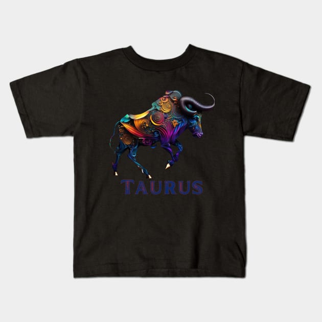 Taurus Zodiac Sign Bull Kids T-Shirt by SassyElevate2